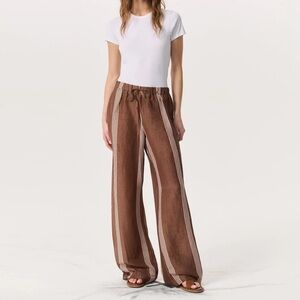 rag & bone Brown Wide-Leg Striped Linen Pants